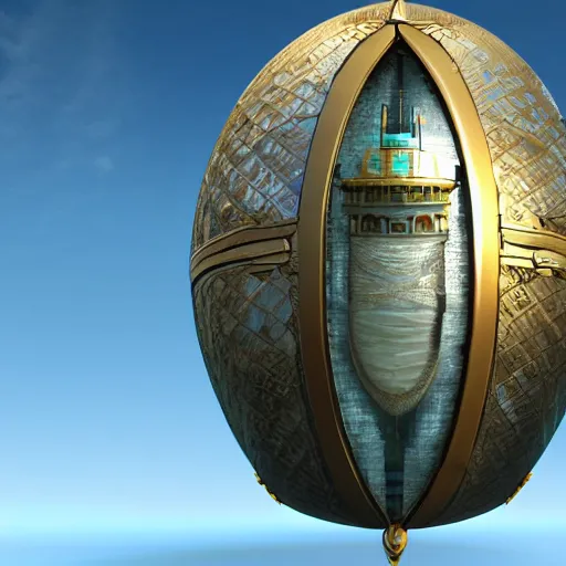 Prompt: enormous flying city in a gigantic faberge egg, sky, steampunk, fantasy art, unreal engine,