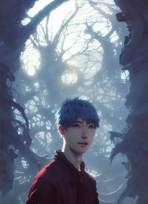 Prompt: Highly detailed portrait of Ken Kaneki, Stephen Bliss, unreal engine, fantasy art by Greg Rutkowski, Loish, Rhads, ferdinand knab, Makoto Shinkai and Lois van baarle, ilya kuvshinov, rossdraws, Tom Bagshaw, alphonse mucha, global illumination, radiant light, detailed and intricate environment