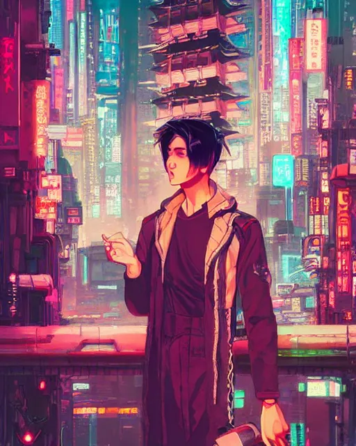 Image similar to cyberpunk neon tokyo in the style of studio ghibli, j. c. leyendecker, greg rutkowski, artem