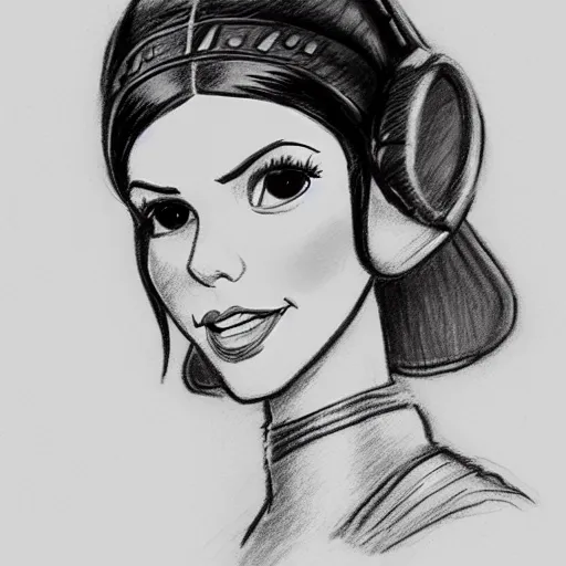 Image similar to milt kahl pencil sketch of victoria justice as princess leia