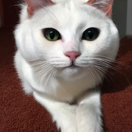 Prompt: white cat big eyes a lot of fur cute highly detailed high - quality photo realistic 8 k