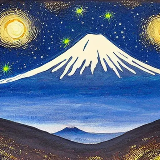 Image similar to painting of mount Fuji in style of starry night