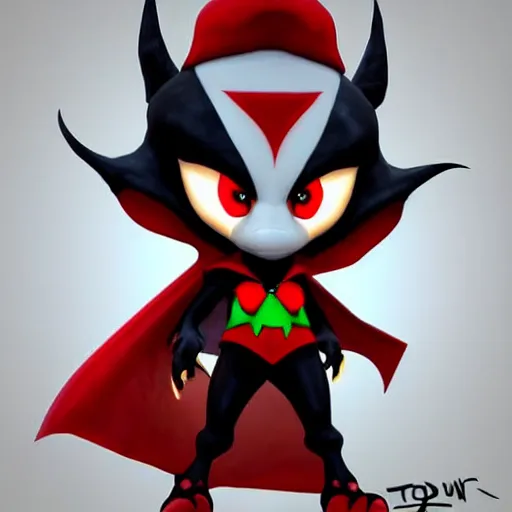 Image similar to super cute chibi Spawn 3D concept art by Todd mcfarlane, 4K, anthropomorphic, elegant, glowing effect, ornate, dynamic, centered, sharp focus, beautiful detailed, face very realistic, Game Art!!, hyper detailed, no background, cartoon, cinematic, raytrace, Trend on artstation, C4D