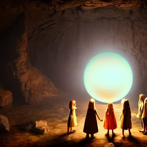 Prompt: witches and wizards standing around a giant magical orb in an ethereal cave ,highly detailed, 4k, HDR, award-winning, artstation, octane render