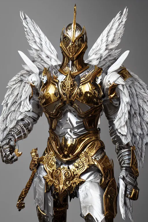 Prompt: a photo of 8k ultra realistic archangel, full body, diablo, intricate white and gold armor, sword, ornate, cinematic lighting, hyperrealistic, focused, high details, unreal engine 5, cinematic, Trending on artstation, artstationHD, artstationHQ, 4k, 8k