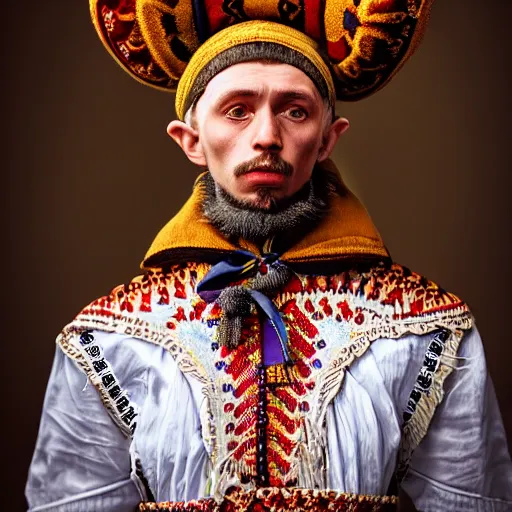 Prompt: Colour Caravaggio style full body portrait Photography of Highly detailed Man wearing detailed Ukrainian embroidered folk costume designed by Taras Shevchenko with 1000 years perfect face wearing highly detailed retrofuturistic VR headset designed by Josan Gonzalez. Many details In style of Josan Gonzalez and Mike Winkelmann and andgreg rutkowski and alphonse muchaand and Caspar David Friedrich and Stephen Hickman and James Gurney and Hiromasa Ogura. Rendered in Blender and Octane Render volumetric natural light