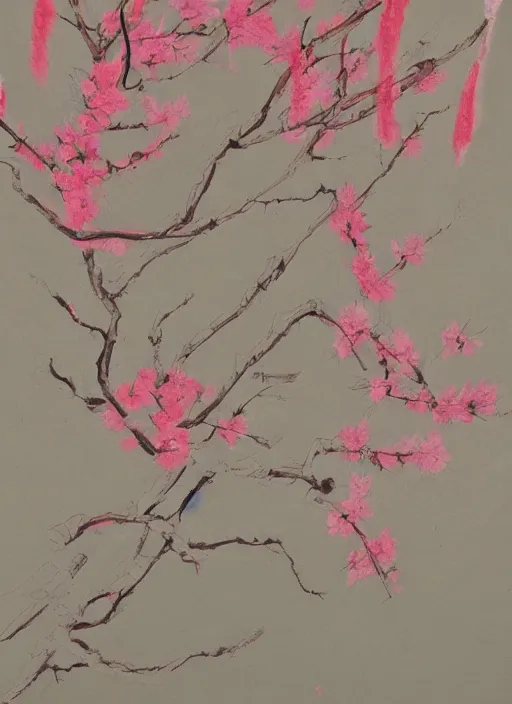 Image similar to a beautiful red-ish and pink-ish deformed sakura painted by an unknown artist, unknown artstyle, unknown date and year, undiscovered