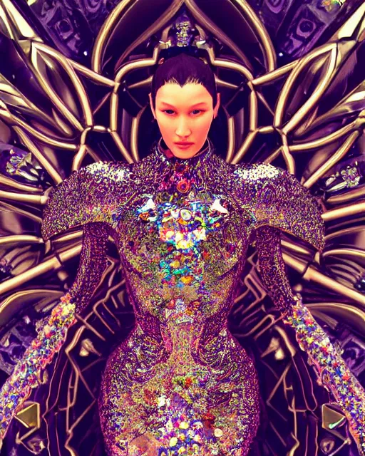 Image similar to a highly detailed metahuman 4 k close up render of a bella hadid as dmt monument renaissance in iris van herpen dress schiaparelli in diamonds crystals swarovski and jewelry iridescent in style of alphonse mucha gustav klimt trending on artstation made in unreal engine 4