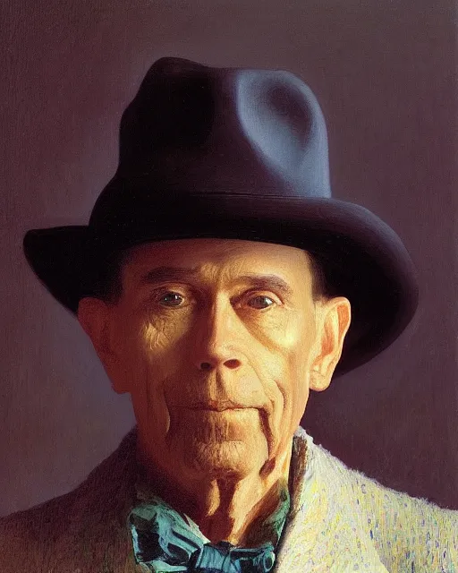 Image similar to portrait, Hank Williams Sr wearing hat, impasto, Jean-Leon Gerome, chuck close:7, carl spitzweg:7, cinematic light, full face, symmetrical face