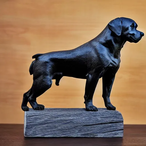 Prompt: ROTTWEILER wooden statue