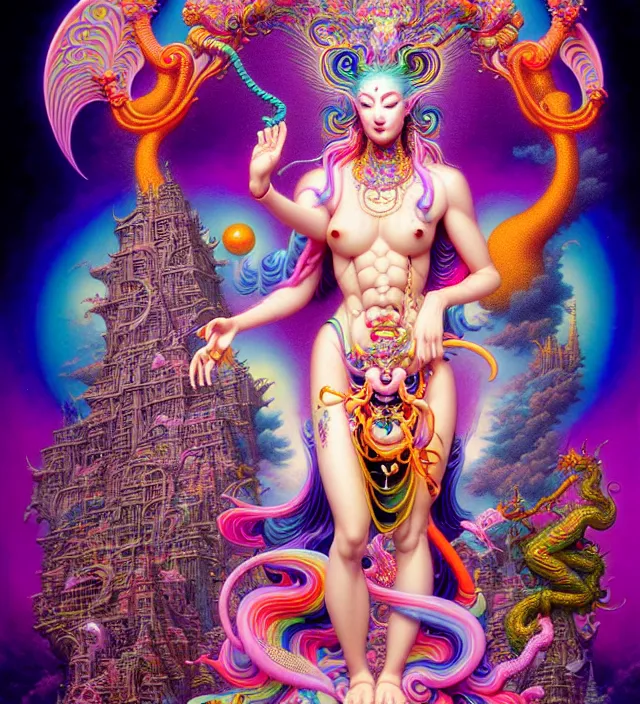 Image similar to lisa frank pattern fantasy character portrait of avalokitesvara, ultra realistic, wide angle, intricate details, blade runner artifacts, highly detailed by peter mohrbacher, wayne barlowe, boris vallejo, hajime sorayama aaron horkey, gaston bussiere, craig mullins