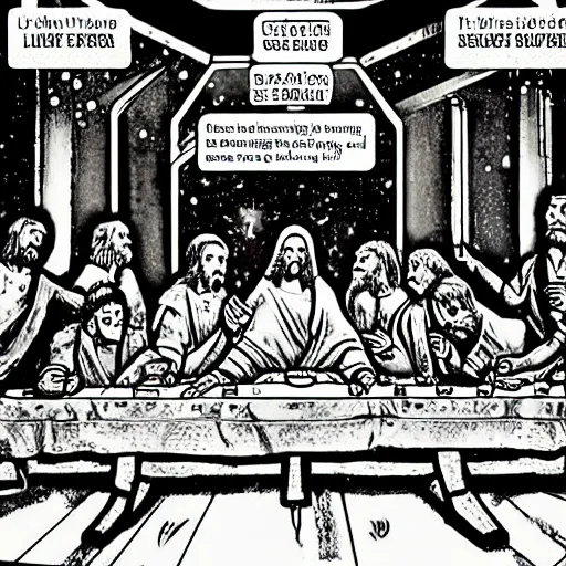 Prompt: the last supper sci fi style