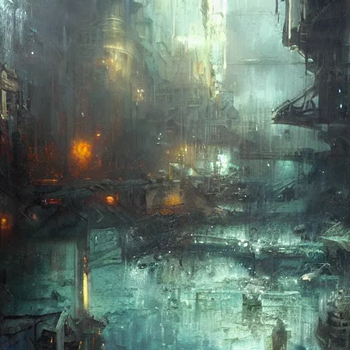 Prompt: highly detailed underwater city painted by jeremy mann