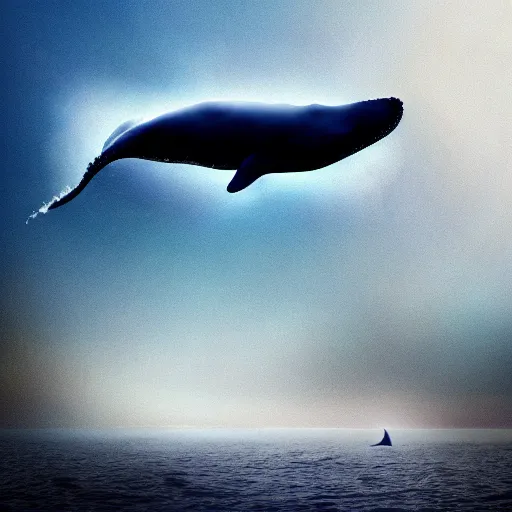 Image similar to photomanipulation of a huge whale that has tiny fairy wings