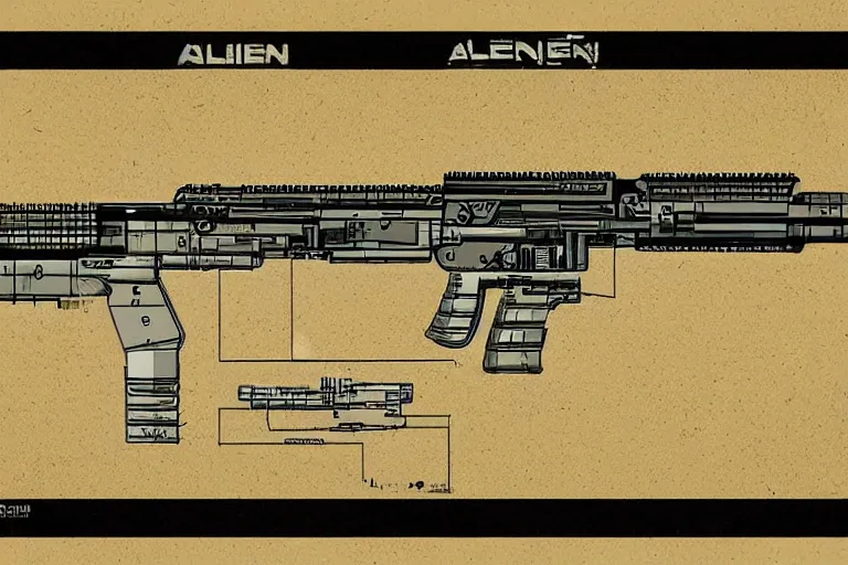 Prompt: alien gun blueprint schematics