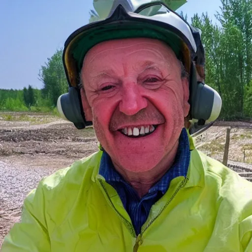 Prompt: a cheery man, on holiday at chernobyl, glowing background