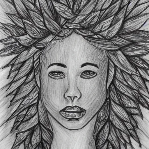 Prompt: pencil sketch of being a self aware consciousness. This the unity and being one with nature. Nature and the land is one. It is one thing.