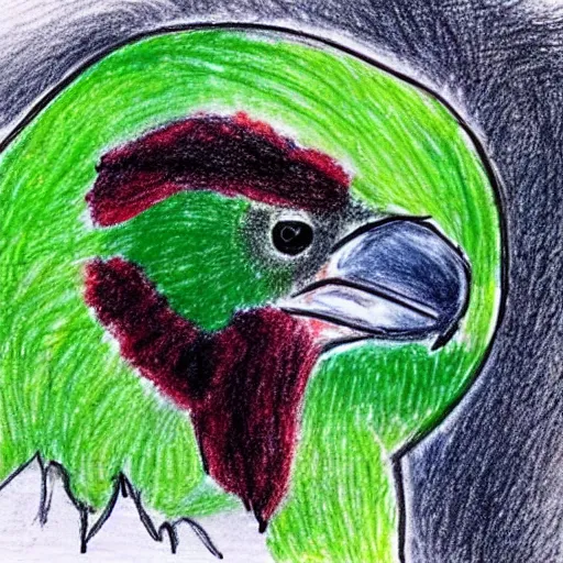 Prompt: sketch on paper of a kiwi bird drawn by an eight year old kid with crayons