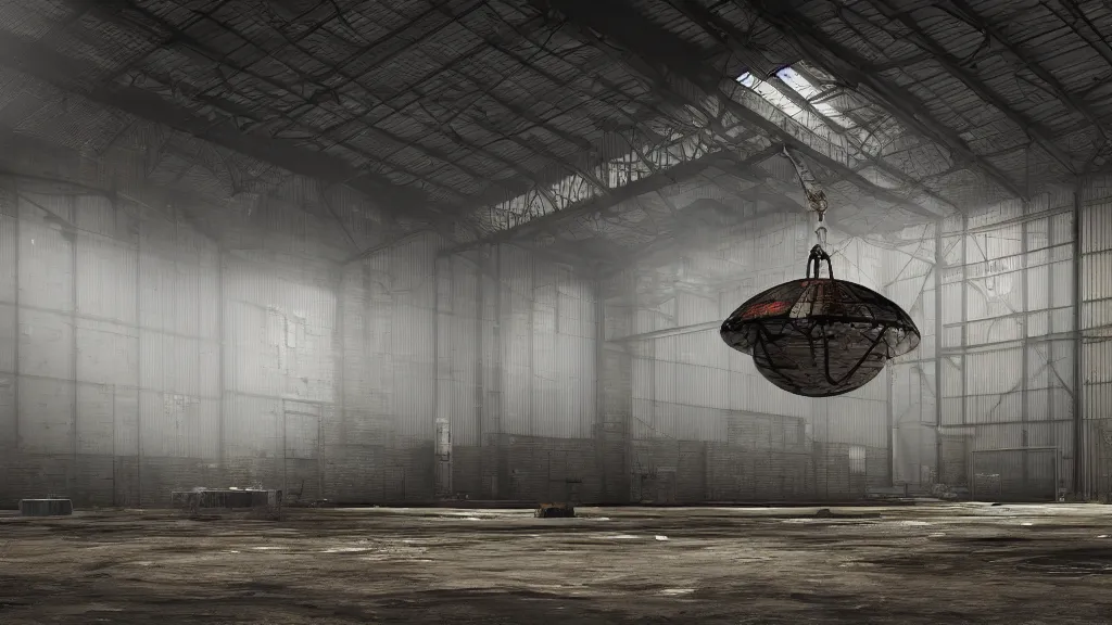 Image similar to a decrepit satellite dish in a warehouse, by emmanuel shiu, by lee madgwick, photorealistic, cryengine render 8 k uhd