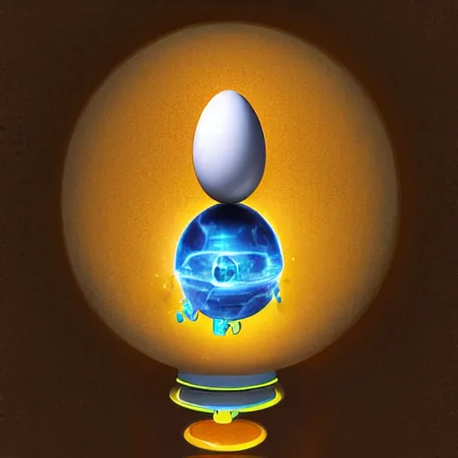Image similar to a mechanical egg being powered by cosmic fuel, digital art