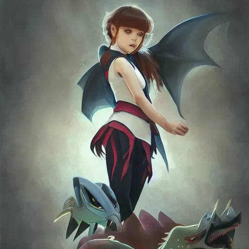 Image similar to Garchomp pokemon Gajinka as a small human girl , highly detailed, digital pencil painting, anime, cartoonish, hybrid human / anthro, monster girl, sharp focus, illustration, art by artgerm and greg rutkowski and alphonse mucha