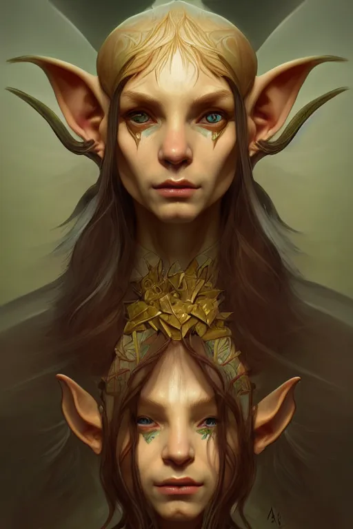 Image similar to portrait of an elf - goblin crossbreed using the golden ratio, highly detailed, digital painting, artstation, sharp focus, illustration, art by tan zi and ayanamikodon and alphonse mucha and wlop