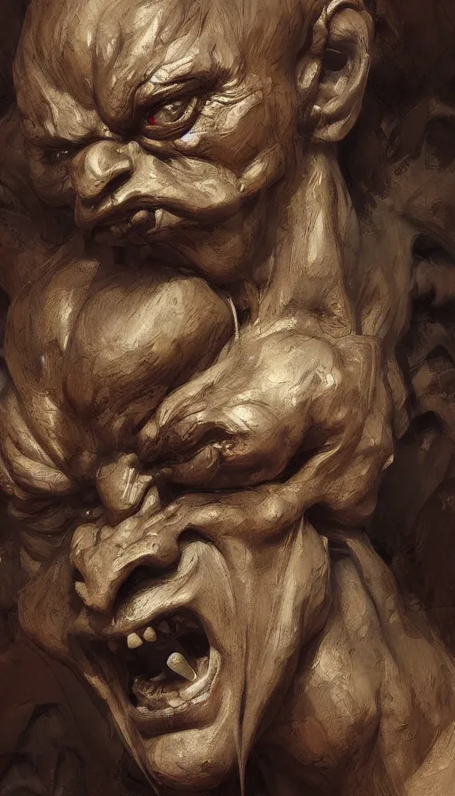 Image similar to wooden gargoyle profiles, paint texture, digital painting, highly detailed, artstation, sharp focus, sunlit, painted by ruan jia, raymond swanland, lawrence alma tadema, zdzislaw beksinski, norman rockwell, jack kirby, tom lovell, alex malveda, greg staples