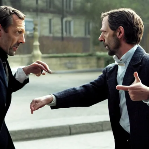 Image similar to sherlock holmes and gregory house having an argument