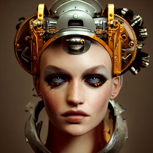 Image similar to robbie margot steampunk cyborg, fantasy, sharp focus, contemporary fashion shoot, by edward robert hughes, annie leibovitz and steve mccurry, david lazar, jimmy nelsson, extremely detailed, hyperrealistic, perfect face, octane render