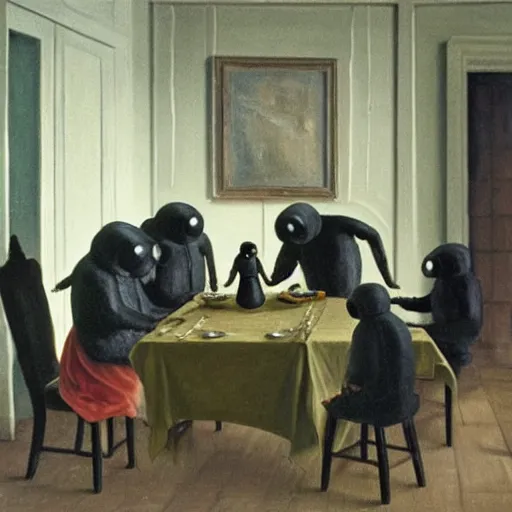 Image similar to family dinner of tardigrades in style of vilhelm hammershoi