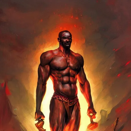 Prompt: shango, african god of thuder with electric eyes, violent thunderstorm!!, dim light, front game card, marvel comics, dark, intricate, highly detailed, smooth, artstation, digital illustration by ruan jia and mandy jurgens and artgerm and wayne barlowe and greg rutkowski and dan mumford