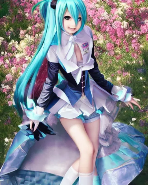 Image similar to Hatsune Miku in wedding outfit by Ruan Jia and Gil Elvgren, fullbody, posing, trending