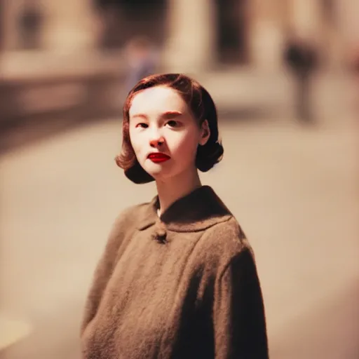 Prompt: young translucent girl, leica M9, 1950s,shallow depth of field,