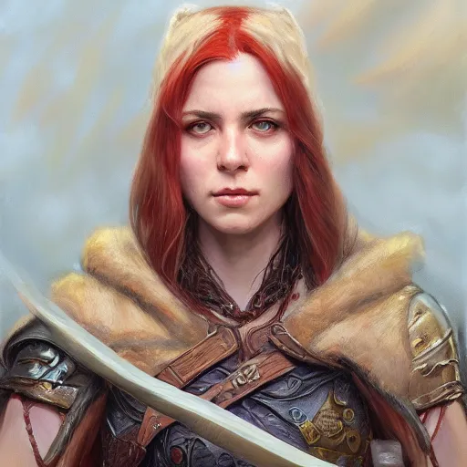 Image similar to lauren as a realistic d & d fantasy character, closeup portrait art by donato giancola and greg rutkowski, vintage retro, realistic face, digital art, trending on artstation, symmetry!!