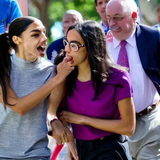 Prompt: Alexandria Ocasio-Cortez getting bullied on a playground by other members of congress