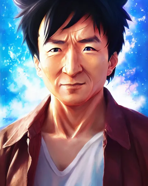 Prompt: anime portrait of Jackie Chan as an anime man by Stanley Artgerm Lau, WLOP, Rossdraws, James Jean, Andrei Riabovitchev, Marc Simonetti, and Sakimichan, trending on artstation