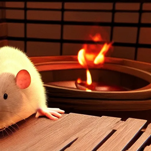 Prompt: ”rat in really hot finnish sauna made by pixar”