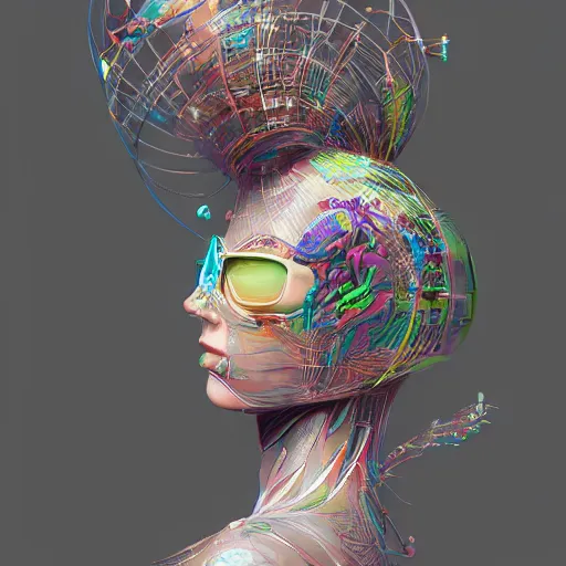 Image similar to portrait of a beautiful woman, high - tech, by kim jung gi, irakli nadar, intricate linework, bright colors, octane render,