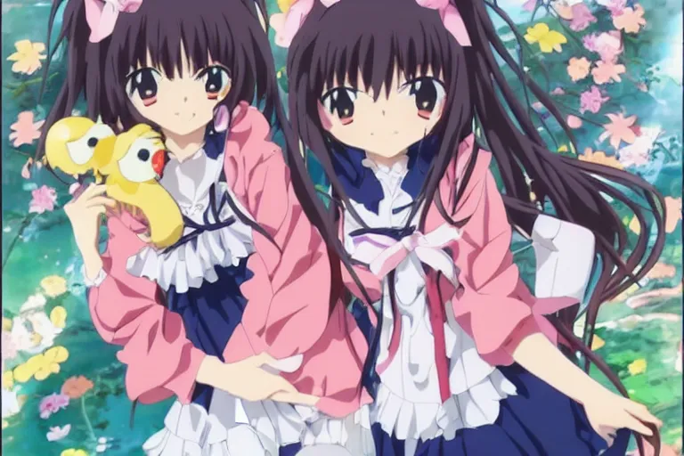 Prompt: Two anime kawaii girls, Kyoto Animation