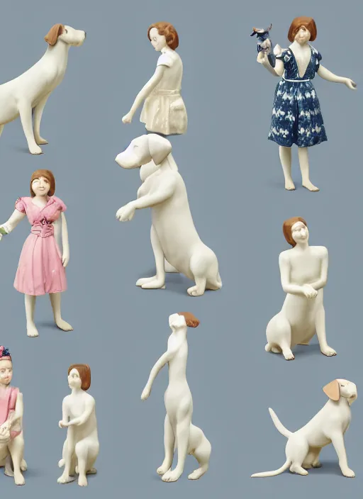 Prompt: Lladro of a Girl with a Dog, Product Introduction Photos, 4K, Full body, Simple Background