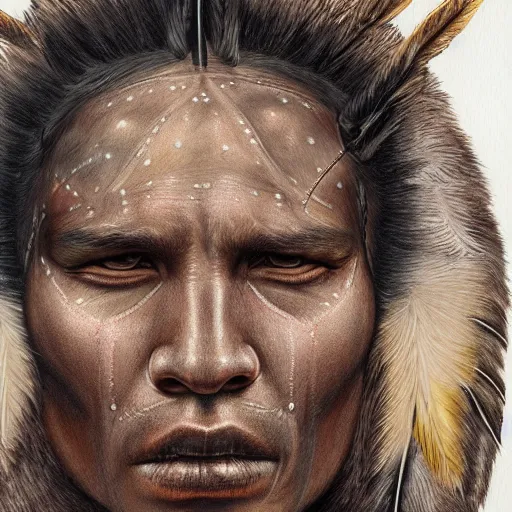 Image similar to a male indigenous warrior portrait, by marco mazzoni