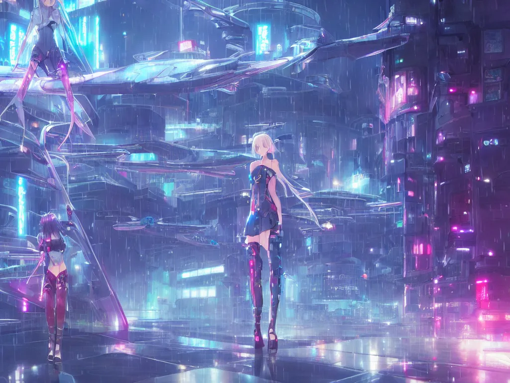 Image similar to full portrait anime visual of futuristic female cyber airforce, on neon light tokyo rainy rooftop, ssci - fi and fantasy, intricate and very beautiful, human structure, concept art, kyoto studio, sharp focus, anime fantasy illustration by rossdraws and magali villeneuve and liya nikorov and luxearte, frostine engine