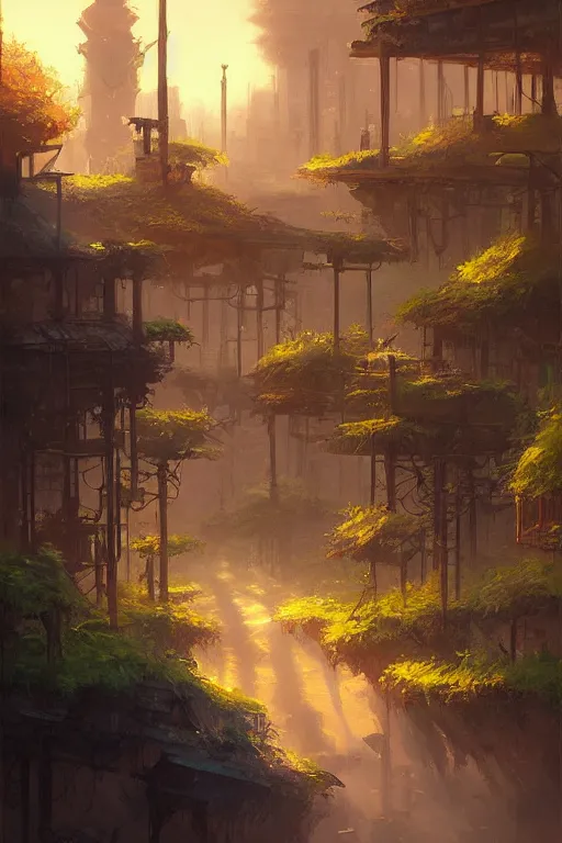 Prompt: solarpunk landscape,, andreas rocha style