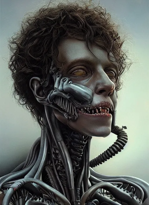 Image similar to a hyper detailed face portrait of ellen ripley becoming a xenomorph, by tom bagshaw, by zdzisław beksinski, trending on artstation