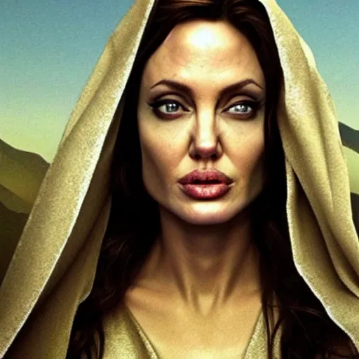 Prompt: an amazing award winning photo of angelina jolie as mary magdalene