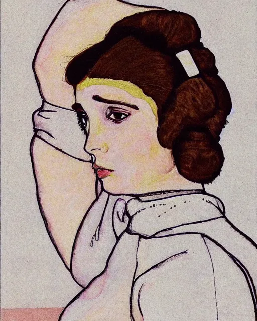 Image similar to princess leia from star war: a new hope, drawing by egon schiele, trending somewhere trendy, cdx