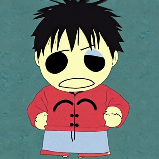 Prompt: Luffy as a South Park Character,