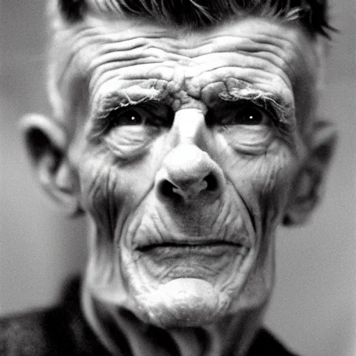 Prompt: samuel beckett's face on a piece of ham