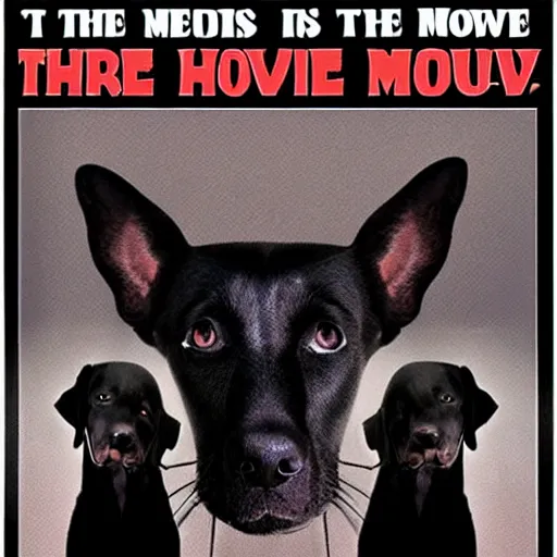Image similar to black dog with three heads looking through tv screen, horror movie poster