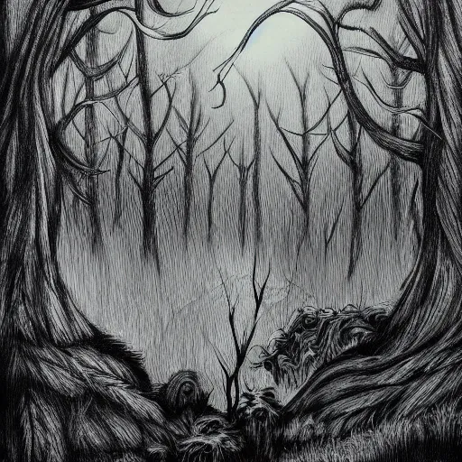 dark scary forest drawing